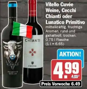 AEZ Vitello Cuvée Weine, Cecchi Chianti oder Lunatico Primitivo Angebot
