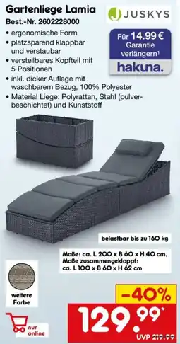 Netto Marken-Discount JUSKYS Gartenliege Lamia Angebot