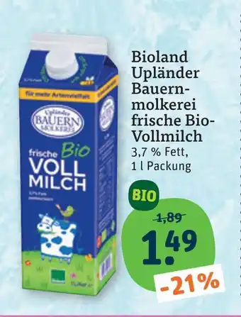 tegut Bioland upländer bauernmolkerei frische bio-vollmilch Angebot