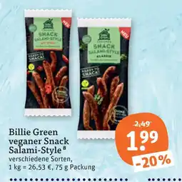 tegut Billie green veganer snack salami-style Angebot
