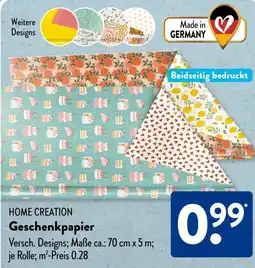 Aldi Süd HOME CREATION Geschenkpapier Angebot