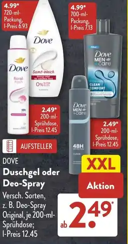 Aldi Süd DOVE Duschgel oder Deo-Spray Angebot