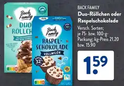 Aldi Süd BACK FAMILY Duo-Röllchen oder Raspelschokolade Angebot