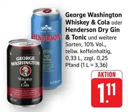 Edeka George Washington Whiskey & Cola oder Henderson Dry Gin & Tonic Angebot