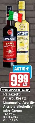 HIT Ramazzotti Amaro, Rosato, Limoncello, Aperitiv Arancia alkoholfrei oder Crema Angebot