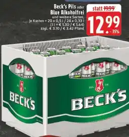 Edeka Beck's Pils oder Blue Alkoholfrei Angebot