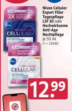 Rossmann Nivea Cellular Expert Filler Tagespflege LSF 30 oder Hochwirksame Anti-Age Nachtpflege Angebot