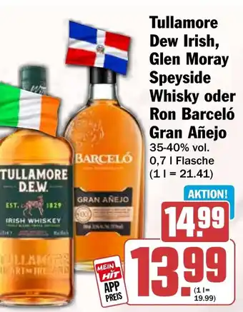 HIT Tullamore Dew Irish, Glen Moray Speyside Whisky oder Ron Barceló Gran Añejo Angebot