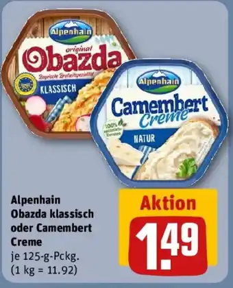 REWE Alpenhain Obazda klassisch oder Camembert Creme Angebot
