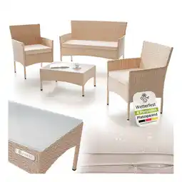 Netto Marken-Discount Juskys Polyrattan Gartenmöbel-Set Fort Myers creme mit Tisch, Sofa, 2 Stühle & Auflagen in sand Angebot