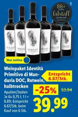 Lidl Weinpaket identità primitivo di manduria doc Angebot