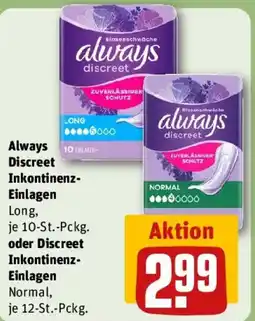 REWE Always Discreet Inkontinenz- Einlagen oder Discreet Inkontinenz Einlagen Angebot