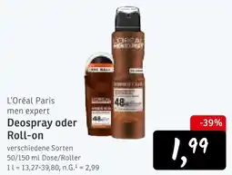 KONSUM L'Oréal Paris men expert Deospray oder Roll-on Angebot