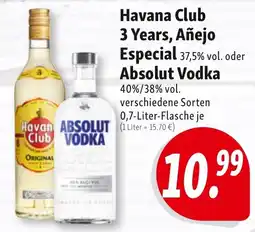 Nah & Frisch Havana Club 3 Years, Añejo Especial 37,5% vol. oder Absolut Vodka Angebot
