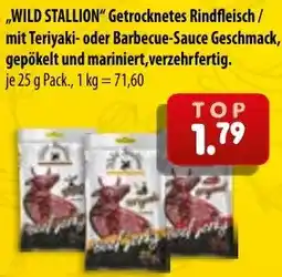 Mix Markt WILD STALLION Getrocknetes Rindfleisch/ mit Teriyaki- oder Barbecue-Sauce Geschmack, gepökelt und mariniert Angebot