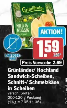 AEZ Grünländer/ Hochland Sandwich-Scheiben, Schnitt-/Schmelzkäse in Scheiben Angebot
