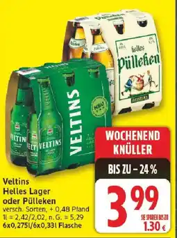 Edeka Veltins Helles Lager oder Pülleken Angebot