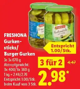 Lidl Freshona gurkensticks/ burger gurken Angebot