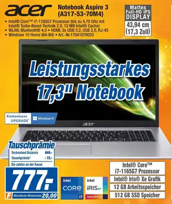 expert Techno Land Acer Notebook Aspire 3 (A317-53-70M4) Angebot