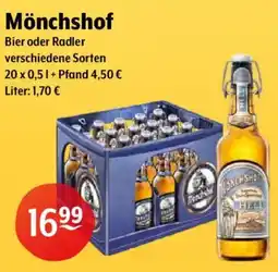 Getränke Hoffmann Mönchshof Bier oder Radler Angebot