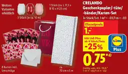 Lidl CRELANDO Geschenkpapier/-tüte/ -bänder/Karten-Set Angebot