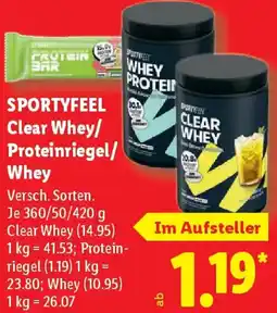 Lidl SPORTYFEEL Clear Whey/ Proteinriegel/ Whey Angebot