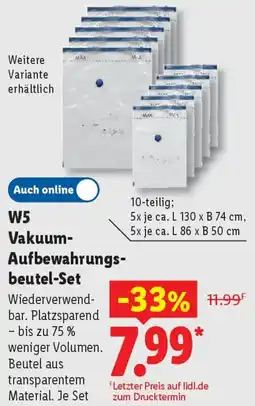 Lidl W5 Vakuum Aufbewahrungsbeutel-Set Angebot