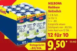 Lidl MILBONA Haltbare Vollmilch Angebot