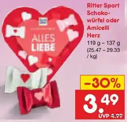 Netto Marken-Discount Ritter Sport Schokowürfel oder Amicelli Herz Angebot