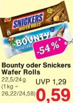 Jawoll Bounty oder Snickers Wafer Rolls Angebot