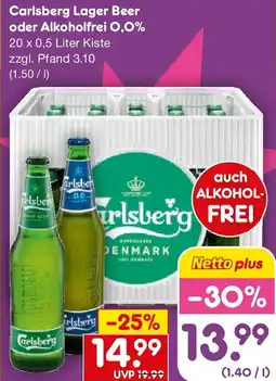 Netto Getränke Discount Carlsberg Lager Beer oder Alkoholfrei 0,0% Angebot