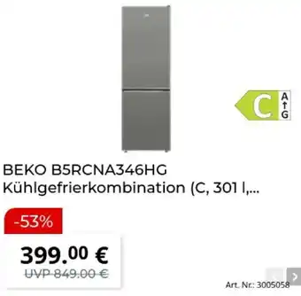 BEKO B5RCNA346HG Kühlgefrierkombination