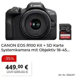 MediaMarkt CANON EOS R100 Kit + SD Karte Systemkamera mit Objektiv 18-45 Angebot