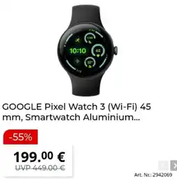 MediaMarkt GOOGLE Pixel Watch 3 (Wi-Fi) 45 mm, Smartwatch Aluminium Angebot