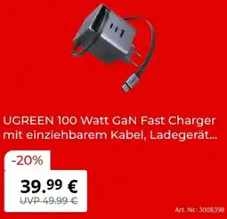 MediaMarkt UGREEN 100 Watt GaN Fast Charger mit einziehbarem Kabel Angebot