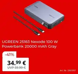 MediaMarkt UGREEN 25183 Nexode 100 W Powerbank 20000 mAh Gray Angebot