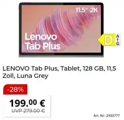 MediaMarkt LENOVO Tab Plus, Tablet, 128 GB, 11,5 Zoll, Luna Grey Angebot
