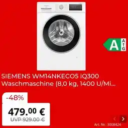 MediaMarkt SIEMENS WM14NKECO5 iQ300 Waschmaschine Angebot