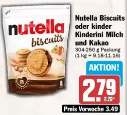 AEZ Nutella Biscuits oder kinder Kinderini Milch und Kakao Angebot