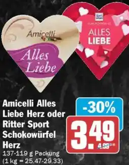 AEZ Amicelli Alles Liebe Herz oder Ritter Sport Schokowürfel Herz Angebot