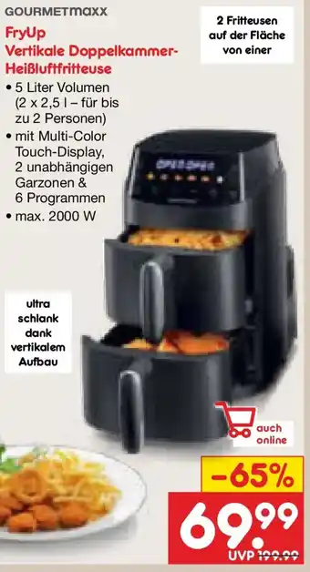 Netto Marken-Discount GOURMETMAXx FryUp Vertikale Doppelkammer Heißluftfritteuse Angebot