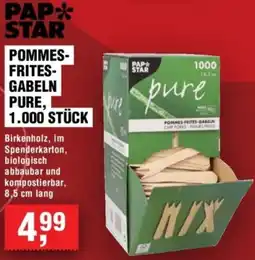 Handelshof PAP STAR Pommes frites gabeln pure, 1.000 stück birkenholz, im spenderkarton, Angebot