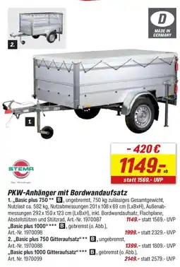 toom Baumarkt STEMA PKW-Anhänger mit Bordwandaufsatz Angebot