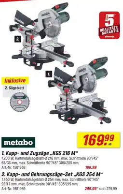 toom Baumarkt metabo 2. Kapp- und Gehrungssäge-Set „,KGS 254 M" Angebot