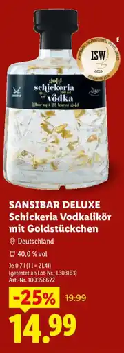 Lidl SANSIBAR DELUXE Schickeria Vodkalikör mit Goldstückchen Angebot