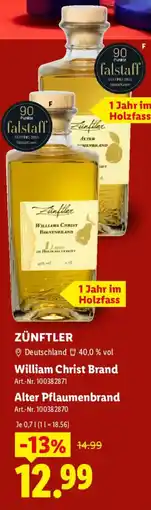 Lidl ZÜNFTLER William Christ Brand, Alter Pflaumenbrand Angebot
