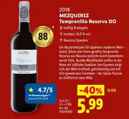 Lidl 2018 MEZQUIRIZ Tempranillo Reserva DO Angebot