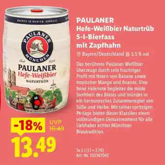PAULANER Hefe-Weißbier Naturtrüb Bierfass mit Zapfhahn