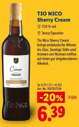 Lidl TIO NICO Sherry Cream Angebot