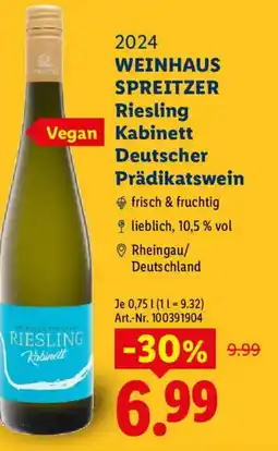 Lidl 2024 WEINHAUS SPREITZER Riesling Kabinett Deutscher Prädikatswein Angebot